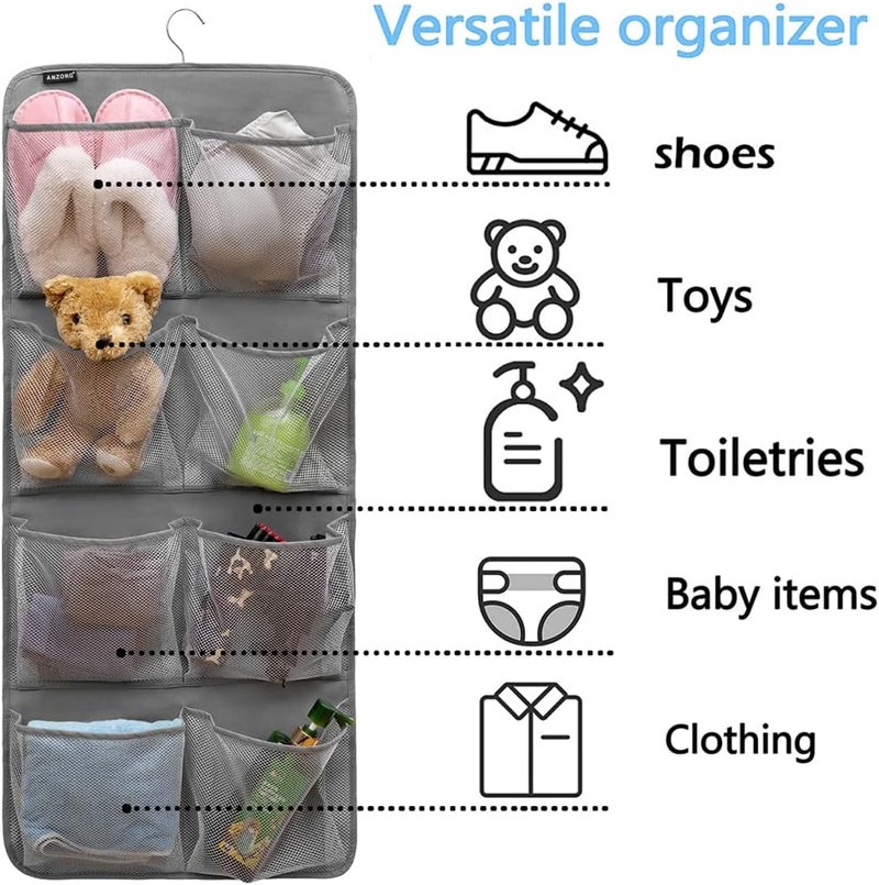 ANZORG Dual-Sided Hanging Closet Organizer for Socks Underwear Bra Kids Storage Organizer for Baby Clothes Toddler Shoes with 26 Pockets (Grey-Mesh Pockets) - Image 3